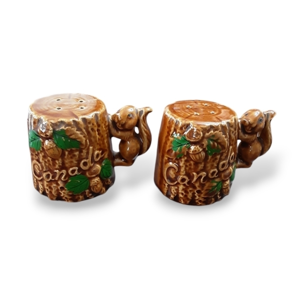 1970s Canada Squirrel Salt and Pepper Ceramic Shakers Made In Japan
